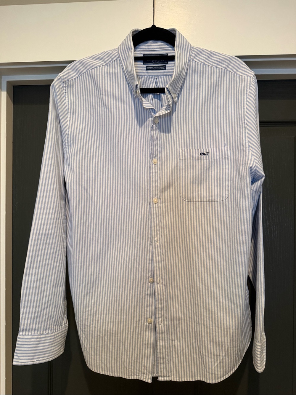 Vineyard Vines Light Blue and White Vertical Stripe Button-Down Shirt